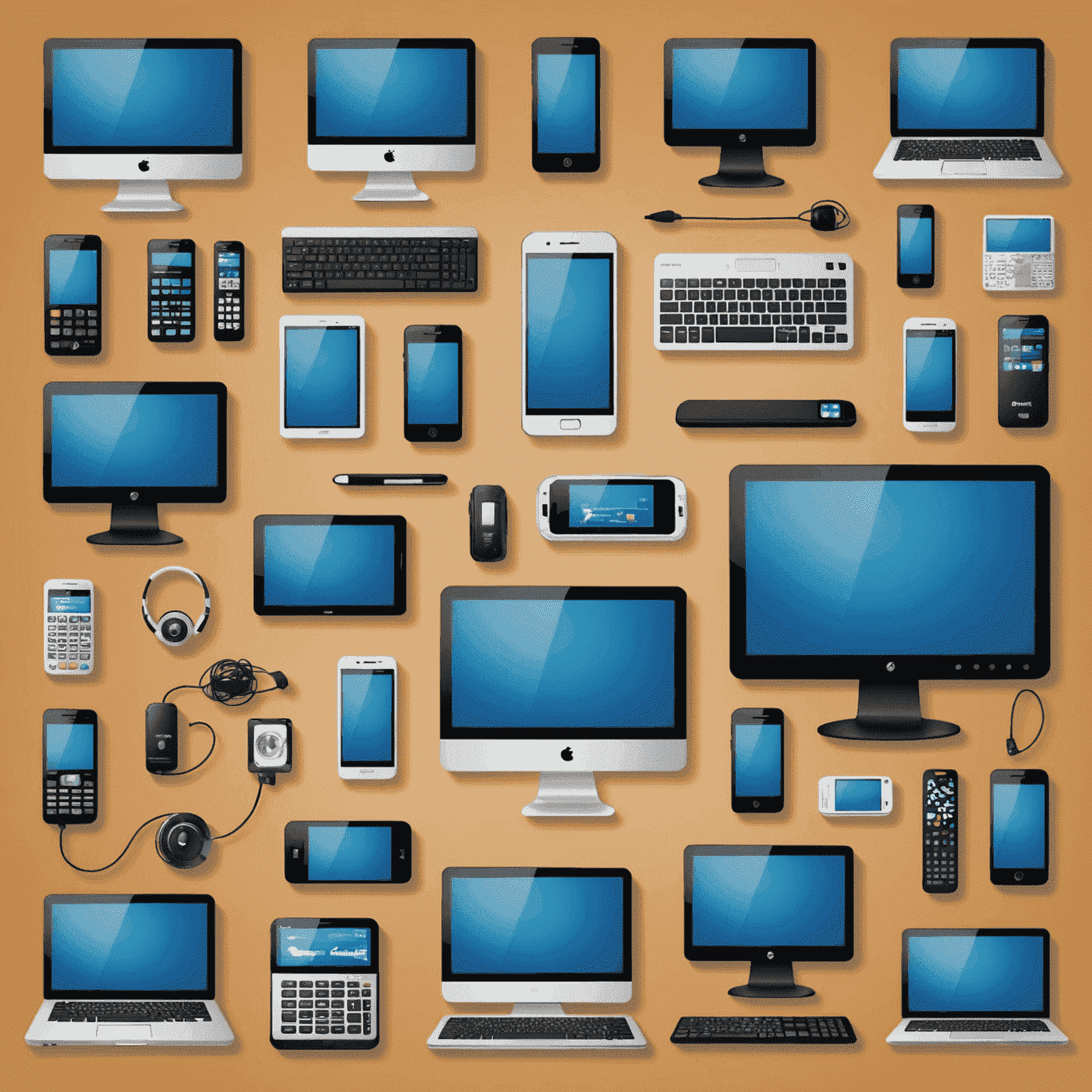 An image showing various technologies used in South African businesses, such as computers, smartphones, and digital displays