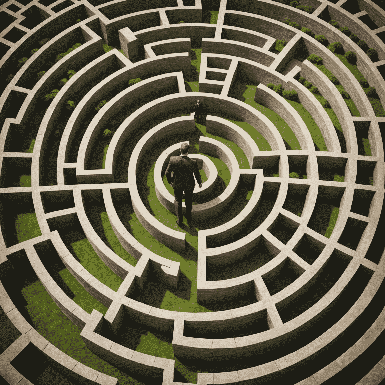 A businessman navigating a maze, symbolizing the challenges of doing business in South Africa.