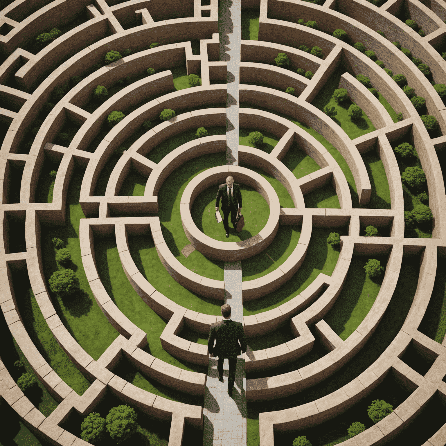 A businessman navigating a maze, representing the challenges of doing business in South Africa